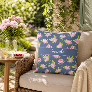 Personalised Pink Peony Watercolor Cushion