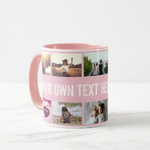Personalised pink photo collage and text mug