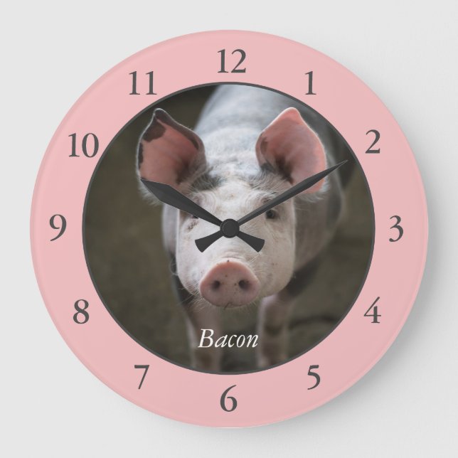 Personalised Pink Pig Large Clock (Front)