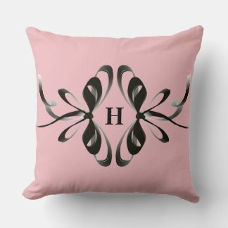 Personalised Pink Pillow with Black Bow Monogram