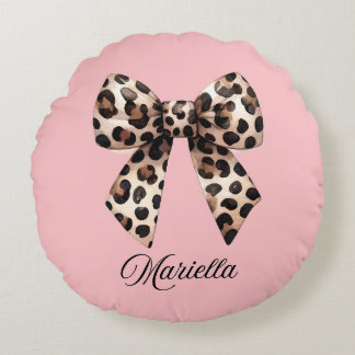 Personalised Pink Pillow with Leopard Bow