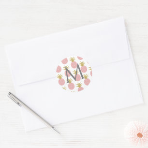 Personalised Pink Pineapple Glitter Monogram Classic Round Sticker