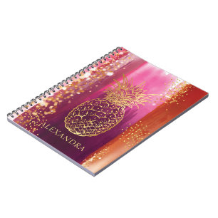 Personalised Pink Pineapple Gold Glitter Notebook