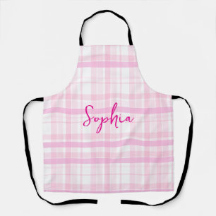 Personalised Pink Plaid Apron   with Name 