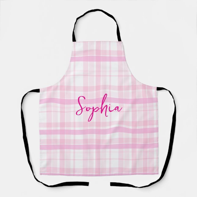 Personalised Pink Plaid Apron   with Name  (Front)