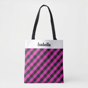 Personalised Pink Plaid Buffalo Check Patterned Tote Bag