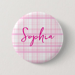 Personalised Pink Plaid button with Name