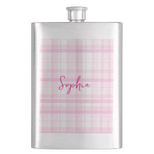 Personalised Pink Plaid Classic Flask with Name