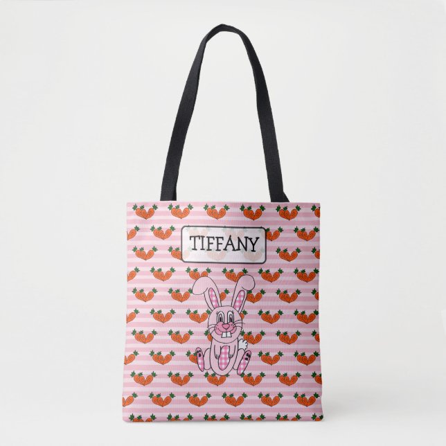 Personalised Pink Plaid Easter Bunny Bag (Front)