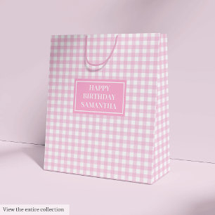 Personalised Pink Plaid Gift Bag Elegant Birthday