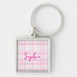 Personalised Pink Plaid Key Ring