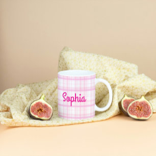 Personalised Pink Plaid Name Mug