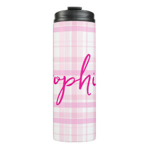 Personalised Pink Plaid Thermal Tumbler with Name