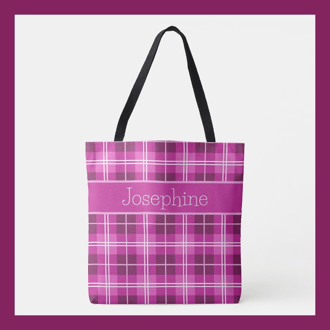 Personalised Pink Plaid Tote Bag with Custom Name (Creator Uploaded)
