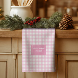 Personalised Pink Plaid Towel Chic Kitchen Accent