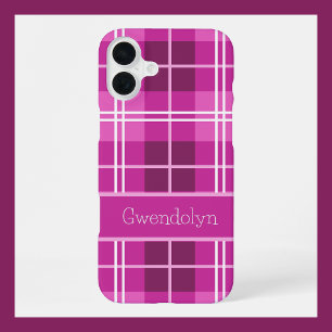 Personalised Pink Plaid with Custom Name iPhone 16 Plus Case