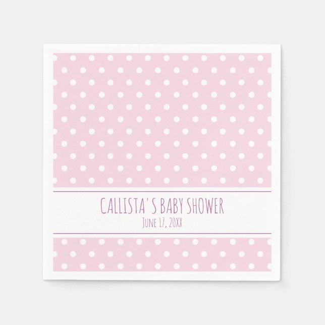 Personalised Pink Polka Dot Baby Shower Napkin (Front)