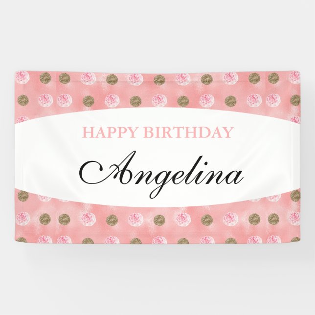 Personalised Pink Polka-Dot Birthday Banner (Horizontal)