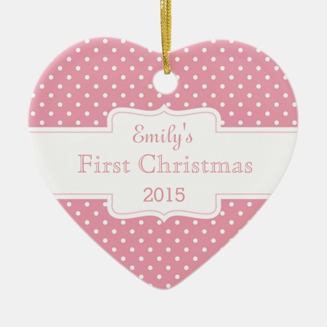 Personalised Pink Polka Dot Ceramic Tree Decoration (Front)