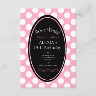 Personalised Pink Polka Dot Party Invitation