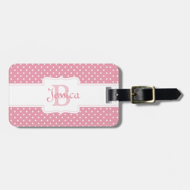 Personalised Pink Polka Dot Pattern Luggage Tag (Front Horizontal)