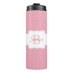 Personalised Pink Polka Dot Pattern Thermal Tumbler