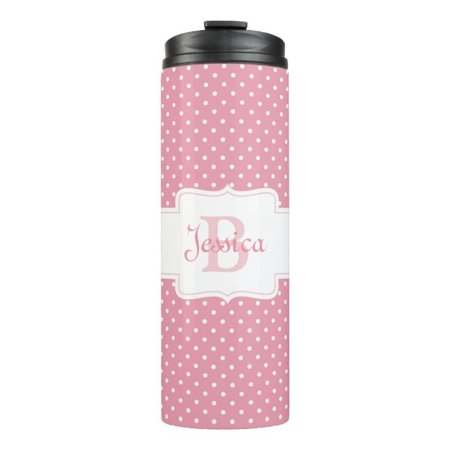 Personalised Pink Polka Dot Pattern Thermal Tumbler (Front)