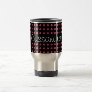 Personalised Pink Polka Dots on Black Background Travel Mug