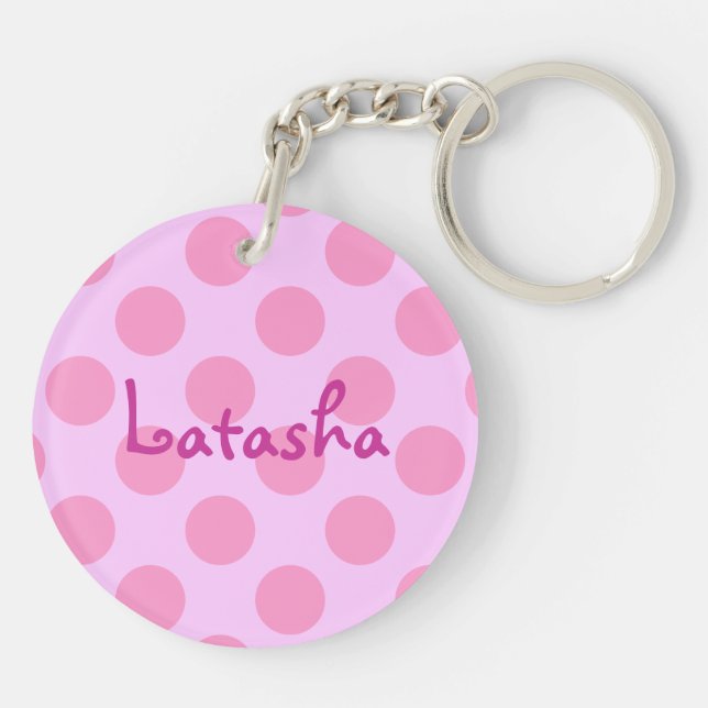 Personalised Pink Polka Dotted Key Ring (Back)