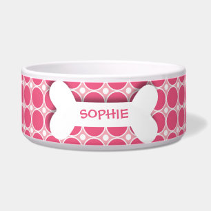 Personalised pink polkadots dog bone pet food bowl
