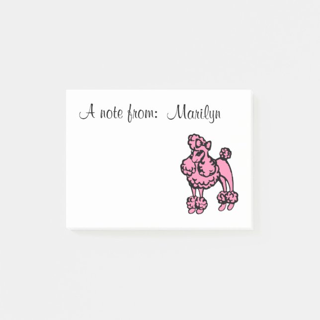 Personalised Pink Poodle Post It Notes (Front)