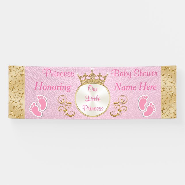 Personalised Pink Princess Baby Shower Banner (Horizontal)