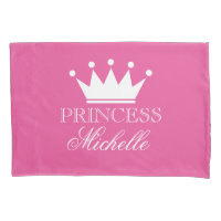Personalised pink princess crown girls pillowcase