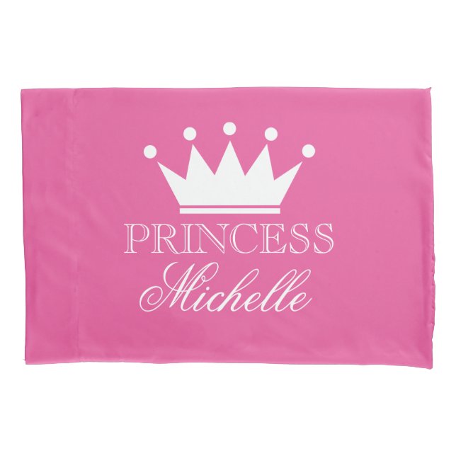 Personalised pink princess crown girls pillowcase (Front)