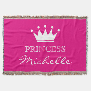 Personalised pink princess crown throw blanket