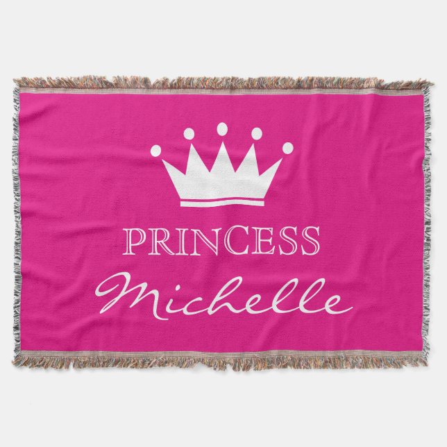 Personalised pink princess crown throw blanket (Front)