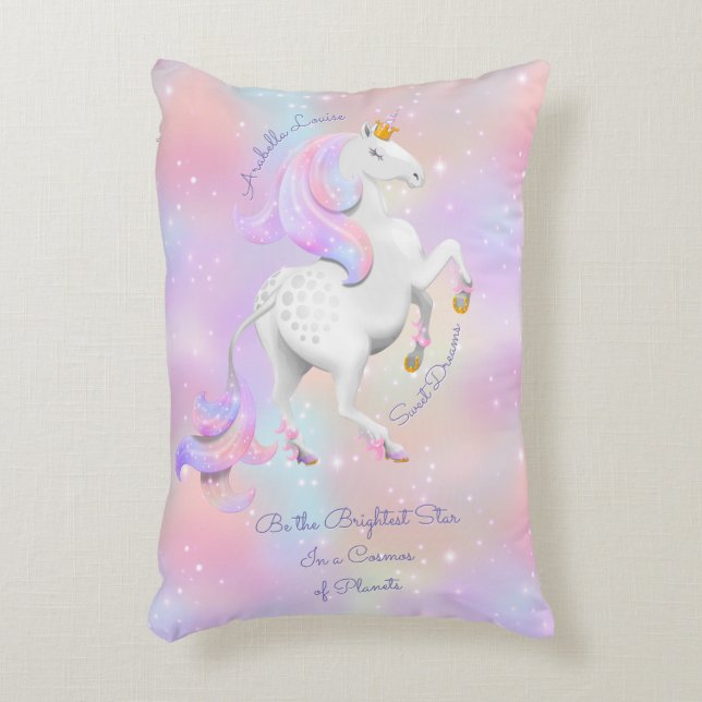 Personalised Pink Princess Unicorn Nursery Decorative Cushion (Front(Vertical))