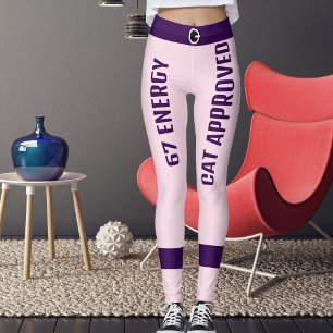 Personalised  Pink Purple 67th Birthday Cat Mum Leggings