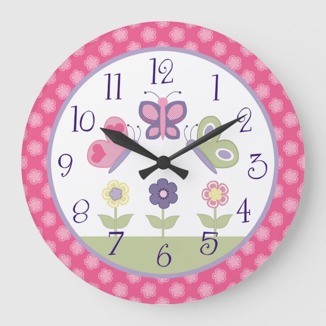 Personalised Pink & Purple Butterfly Nursery Clock (Front)