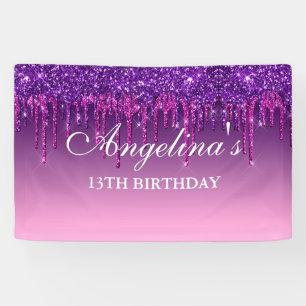 Personalised Pink Purple Dripping Glitter Birthday Banner
