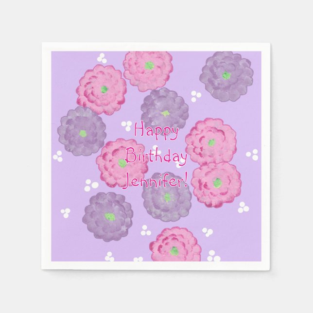 Personalised Pink Purple Floral Birthday Napkins (Front)