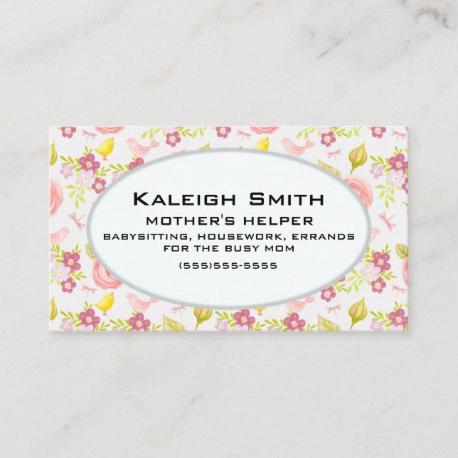 Personalised Pink Purple Floral  Mother's Helper Calling Card (Front)