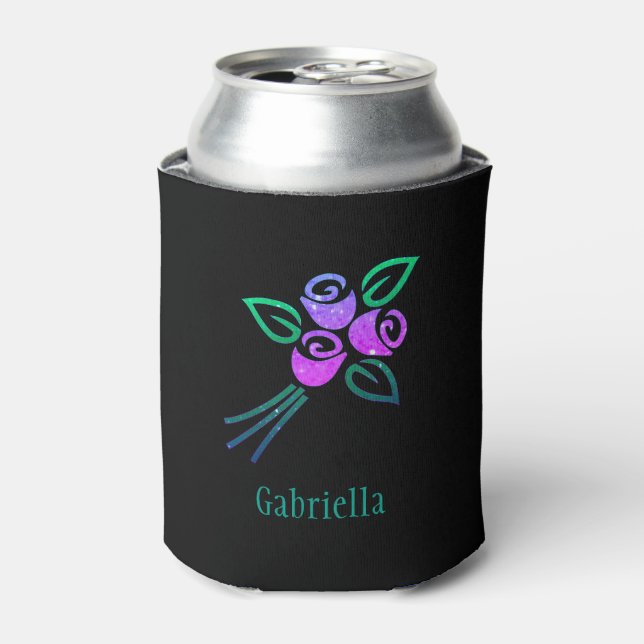 Personalised Pink Purple Flower Bouquet Can Cooler (Can Front)