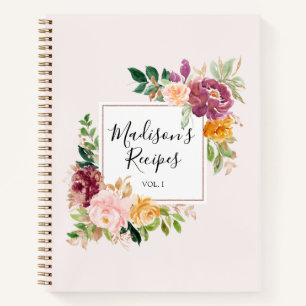 Personalised Pink Purple Flowers Floral Recipe Notebook
