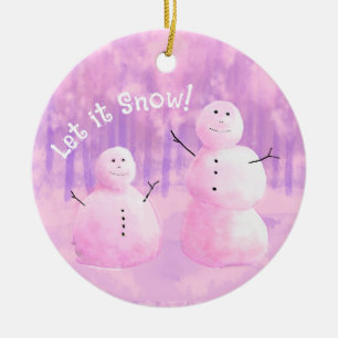 Personalised Pink Purple Snowman Ceramic Tree Decoration