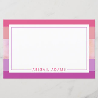 Personalised Pink Purple Striped Stationery Paper