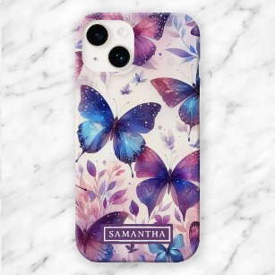 Personalised Pink Purple Watercolor Butterfly iPhone 15 Case