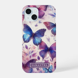 Personalised Pink Purple Watercolor Butterfly iPhone 15 Case