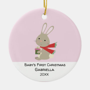 Personalised Pink Rabbit Babys First Christmas Ceramic Tree Decoration