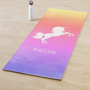 Personalised Pink Rainbow Clouds Unicorn Yoga Mat